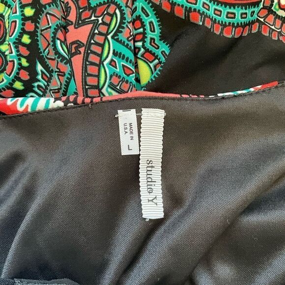 Studio Y Womens Size Large Mini Sundress Black Turquoise Print Adjustable Straps - Picture 9 of 12